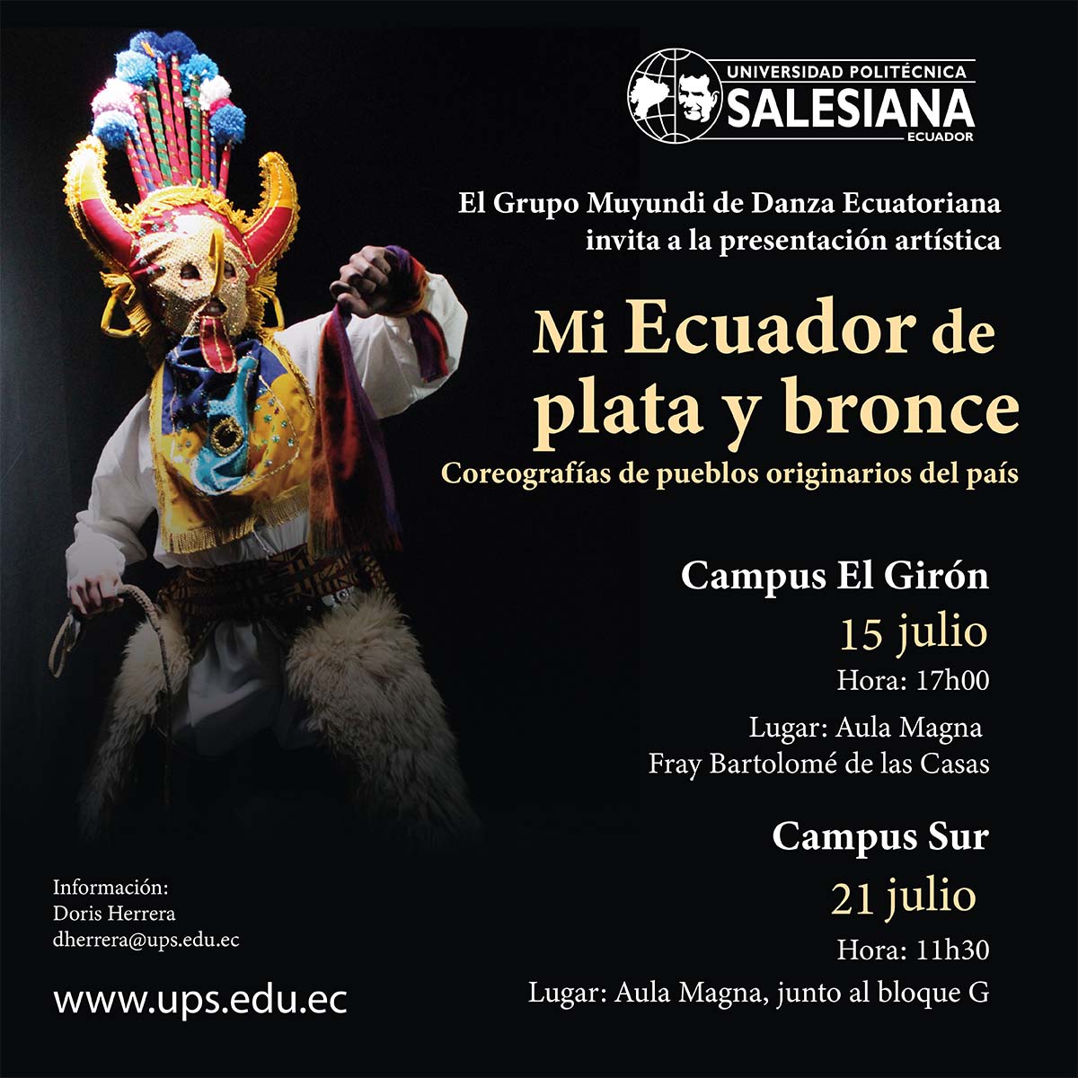 Afiche promocional de Mi Ecuador de plata y bronce. Coreografías de pueblos originarios del país